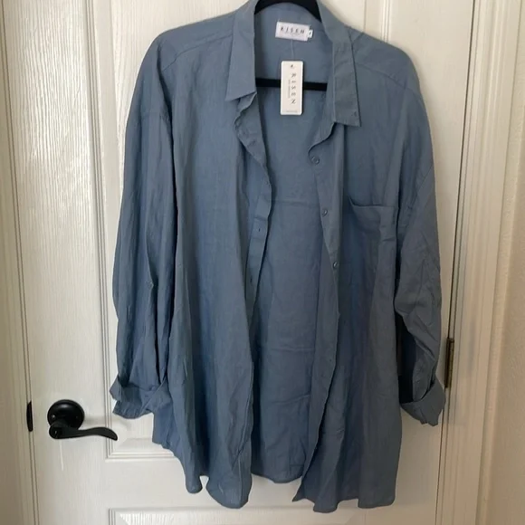Risen Steel Blue oversized linen and viscose shirts - Picture 2 of 5